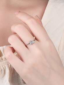 Japanese Style & Ins Style Butterfly Shaped Cubic Zirconia Inlaid Ring For Index Finger, S925 Silver Plated With 14k Gold Simple Ring - Yellow - View 2