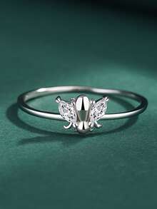 Japanese Style & Ins Style Butterfly Shaped Cubic Zirconia Inlaid Ring For Index Finger, S925 Silver Plated With 14k Gold Simple Ring - Yellow - View 3