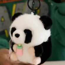 新款可爱熊猫吊坠钥匙扣或牛奶瓶吊坠毛绒配饰，可挂在包包、背包上作为礼物（随机赠送钥匙扣或牛奶瓶，不含礼品袋）。时尚包包配饰，包包挂饰，礼物装饰品，适合青少年女孩、女性、大学生等。可作汽车配饰、女士钥匙链挂件等可爱小物。 - 黑與白 - 查看 4
