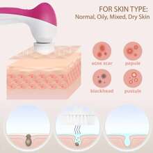 5-In-1 Electric Facial Cleansing Brush: Deep Cleanse, Remove Blackheads, Exfoliate & Massage For Radiant Skin! Face Clean,Facial Brush,Bag,Organizer,Storage - Red - View 4