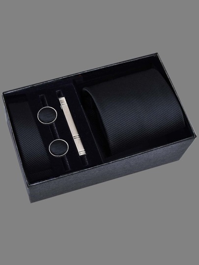 Męski Krawat 5 szt./zestaw , 8cm W paski Z Spinki do mankietów , Spinka do krawata , Poszetka , Dzień Ojca Pudełko na prezent