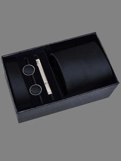 Herr Nacke Slips 5 st/set , 8cm Randig Med Armlänkar , Slipsklämma , Fickfyrkant , Farsdag Presentbox