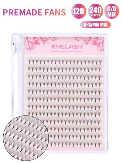 Professional Korean Pre Made Fan Eyelashes 12D 240flower Large Tray Premade Fans Mega Volume Eyelash Extensions Short Stem Lashes Lash Clusters,Eye Lash Clusters,Individual Eyelashes,Lashes,Fake Lashes