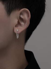 2入組時尚鏈條裝飾耳環,適合男性日常佩戴 - 銀色 - 查看 3