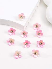 10pcs Girls' Flower Hair Hoops And Clips For Daily Life, Party, Wedding, Flower Girl Or Holiday - Baby Pink - View 2