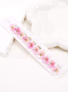 10pcs Girls' Flower Hair Hoops And Clips For Daily Life, Party, Wedding, Flower Girl Or Holiday - Baby Pink - View 4