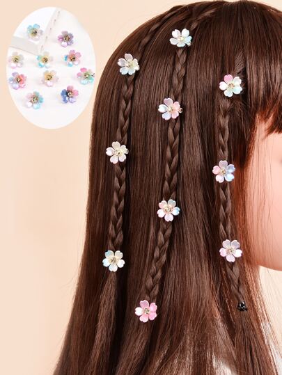 10 pezzi/confezione Fermagli per capelli a fiore con strass per ragazze, adatti per la vita quotidiana, feste, damigella d'onore per matrimoni o vacanze