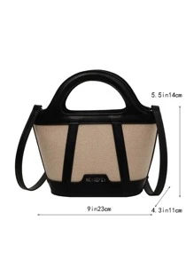 韩版黑色水桶包2023新款时尚拼色手提包单肩包斜挎包时尚Y2K斜挎包蝴蝶装饰单肩包女潮流胸包单肩包 - 黑色 - 查看 3