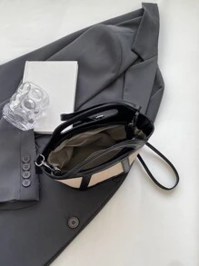 韩版黑色水桶包2023新款时尚拼色手提包单肩包斜挎包时尚Y2K斜挎包蝴蝶装饰单肩包女潮流胸包单肩包 - 黑色 - 查看 5