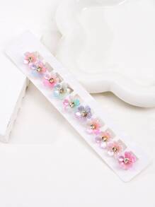 10 件装女孩水钻花朵发夹，适合日常生活、派对、婚礼花童或度假 - 彩色 - 查看 4