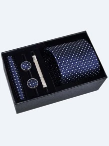 Men's Tie 5pcs/set, 8cm Striped Father's Day Gift Box, Including Tie, Cufflinks, Tie Clip, And Pocket Square - View 2