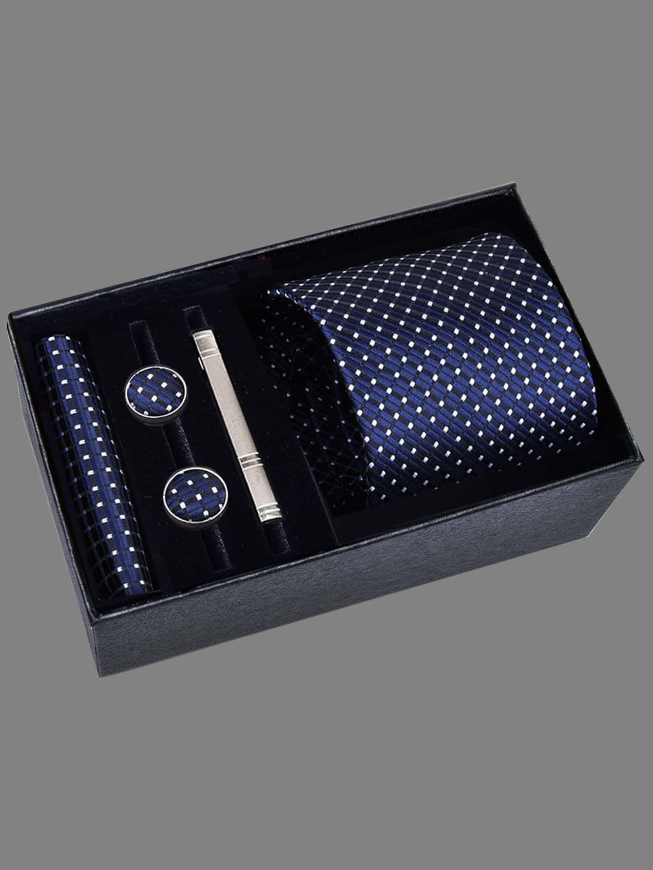 Men's Tie 5pcs/set, 8cm Striped Father's Day Gift Box, Including Tie, Cufflinks, Tie Clip, And Pocket Square - View 1