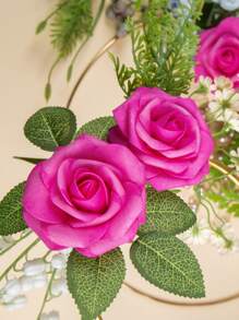 25 件热粉色人造玫瑰花仿花真实触感泡沫人造花适用于 DIY 婚礼花束婴儿淋浴中心装饰插花派对家居装饰、新娘花束拱门装饰、万圣节感恩节圣诞节花园装饰、DIY 花环圣诞树装饰用品，适合女性女孩礼物（无盒） - 玫紅色 - 查看 4