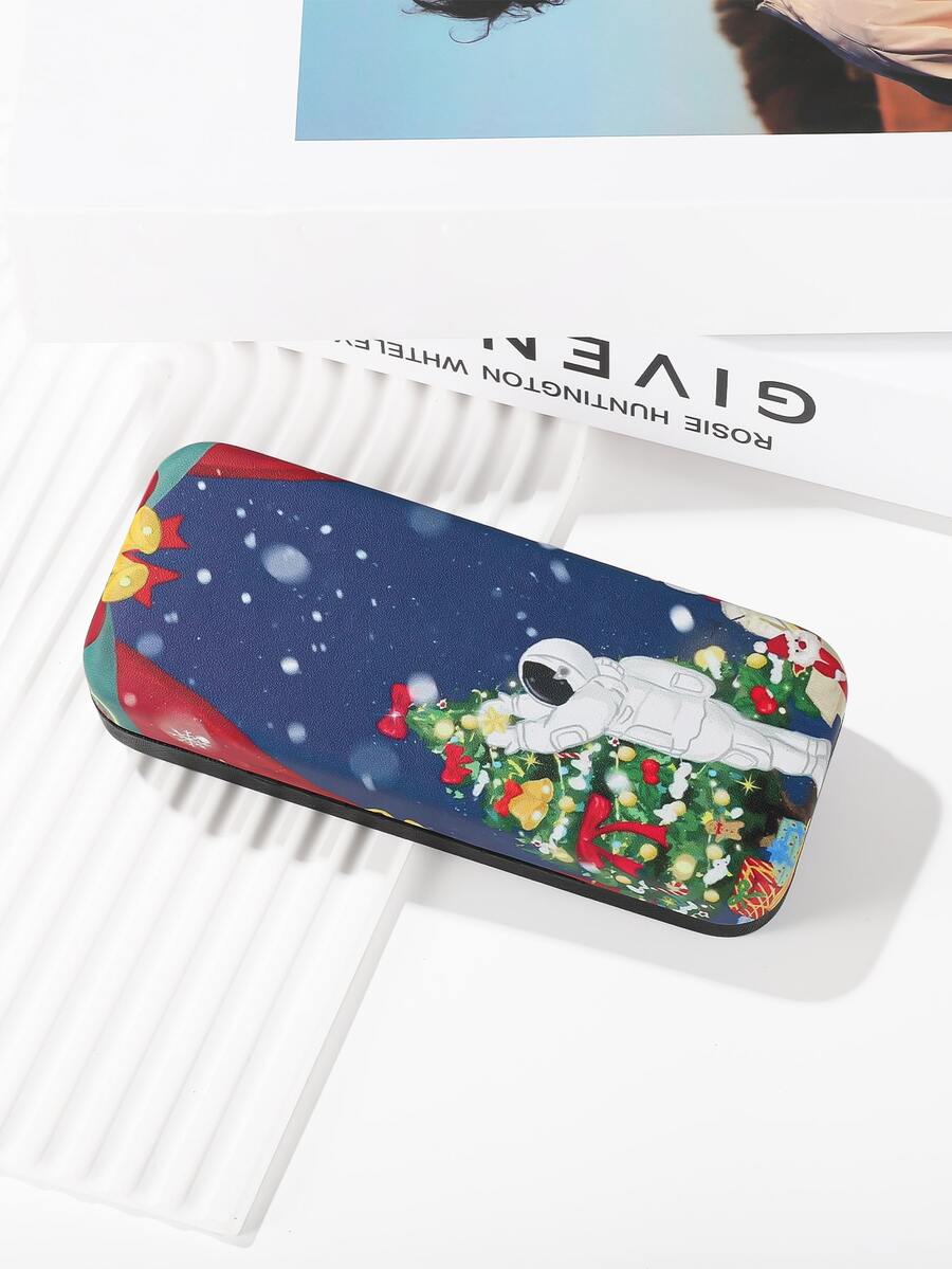 Przene 1pc Unisex Personalized Christmas Tree Pattern Folding Iron Box Square Glasses Case - Multicolor - View 1