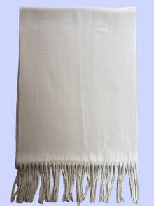 中性情侶流蘇濃烈香調矩形圍巾帶人字形圖案適合春天,秋天,冬天 - 白色 - 查看 2