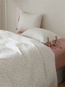 印花四件套，乾淨清爽鮮花系列，布料柔軟，易於清洗，寢具套裝，含領結被套，床單，及2入組枕套，四季皆宜 - 紅木色 - 查看 9