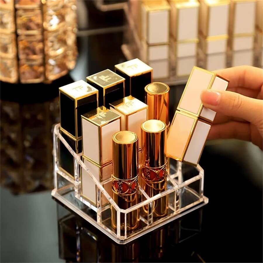 Lipstick Organizer Storage Box For Cosmetics On Desktop