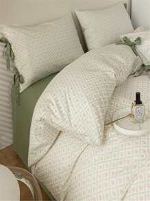 印花四件套 乾淨清新 碎花系列 柔軟布料 四季可用 易打理 蝴蝶結 被套和床單和2入組枕頭套