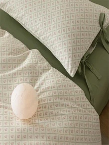 印花四件套 乾淨清新 碎花系列 柔軟布料 四季可用 易打理 蝴蝶結 被套和床單和2入組枕頭套