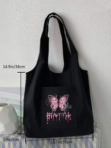 可愛蝴蝶印花夏季前袋背心購物袋 - 黑色 - 查看 2