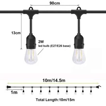 S14 Led String , Với 2W Led Địa cầu Bóng đèn , Không thấm nước Ngoài trời , Phích cắm EU 220V , Tràng hoa String , Đối với Sân vườn , Buổi tiệc , Lễ cưới , Sân thượng , Cắm trại Đồ trang trí - Màu vàng - Xem 2