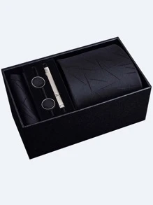 Men's 5pcs Tie Set, 8cm Wide Necktie With Tie Clip, Cufflinks And Pocket Square, Father's Day Gift Box - View 2