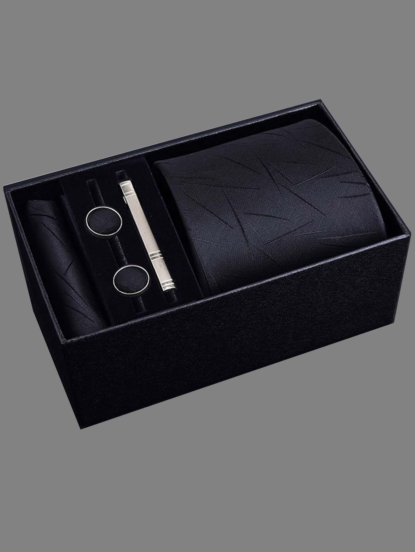 Men's 5pcs Tie Set, 8cm Wide Necktie With Tie Clip, Cufflinks And Pocket Square, Father's Day Gift Box - View 1