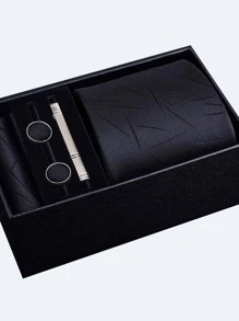 Men's 5pcs Tie Set, 8cm Wide Necktie With Tie Clip, Cufflinks And Pocket Square, Father's Day Gift Box - View 3