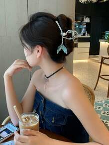 1pc Women's Blue Color Metal Hair Clip Fashionable & Simple Faux Pearl Hair Claw Mermaid Princess Elegant Hair Accessory For Updo Hairstyles, School Stuff, College, Pearl Hair Accessories Fall Winter Claw Clip For Vacation Outfits Woman