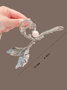 1pc Women's Blue Color Metal Hair Clip Fashionable & Simple Faux Pearl Hair Claw Mermaid Princess Elegant Hair Accessory For Updo Hairstyles, School Stuff, College, Pearl Hair Accessories Fall Winter Claw Clip For Vacation Outfits Woman