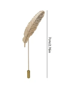 1 件简约男士金色羽毛胸针，优雅西装/外套配饰 - 金色 - 查看 4