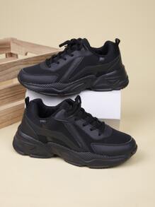 Autumn & Winter Black Thick-Soled Elevator Casual Chunky Shoes, Fashionable Walking Shoes, Warm Sneakers