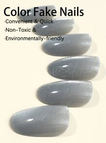 24 Chiếc Hạnh Nhân Hình Mắt Mèo Giả Đầu Móng Tay, Bao Gồm 1 Dũa Móng Tay Và 1 Thạch Gel Ấn Vào Móng Tay Đồ Dùng Làm Móng - Nhiều màu - Xem 3