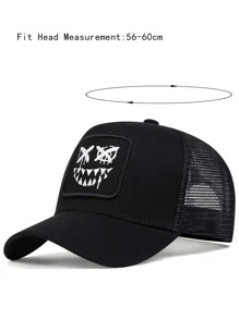 1pc Men's Embroidered Ghost Face Baseball Cap, Fashionable Trucker Hat For Outdoors, Adjustable Sun Protection Casual Cap, Suitable For Spring And Autumn Travel, Tourism, Beach Vacations Street Halloween Skull Skeleton