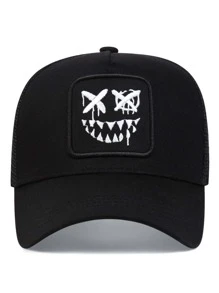 1pc Men's Embroidered Ghost Face Baseball Cap, Fashionable Trucker Hat For Outdoors, Adjustable Sun Protection Casual Cap, Suitable For Spring And Autumn Travel, Tourism, Beach Vacations Street Halloween Skull Skeleton