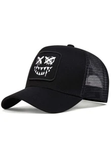 1pc Men's Embroidered Ghost Face Baseball Cap, Fashionable Trucker Hat For Outdoors, Adjustable Sun Protection Casual Cap, Suitable For Spring And Autumn Travel, Tourism, Beach Vacations Street Halloween Skull Skeleton