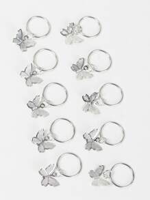 10 piezas De anillos para el pelo con colgante de mariposa en tono plateado, accesorios para el cabello con diseño trenzado para mujeres y niñas, ajustables - Plateado - Ver 2