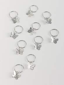 10 piezas De anillos para el pelo con colgante de mariposa en tono plateado, accesorios para el cabello con diseño trenzado para mujeres y niñas, ajustables - Plateado - Ver 3