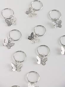 10 piezas De anillos para el pelo con colgante de mariposa en tono plateado, accesorios para el cabello con diseño trenzado para mujeres y niñas, ajustables - Plateado - Ver 4