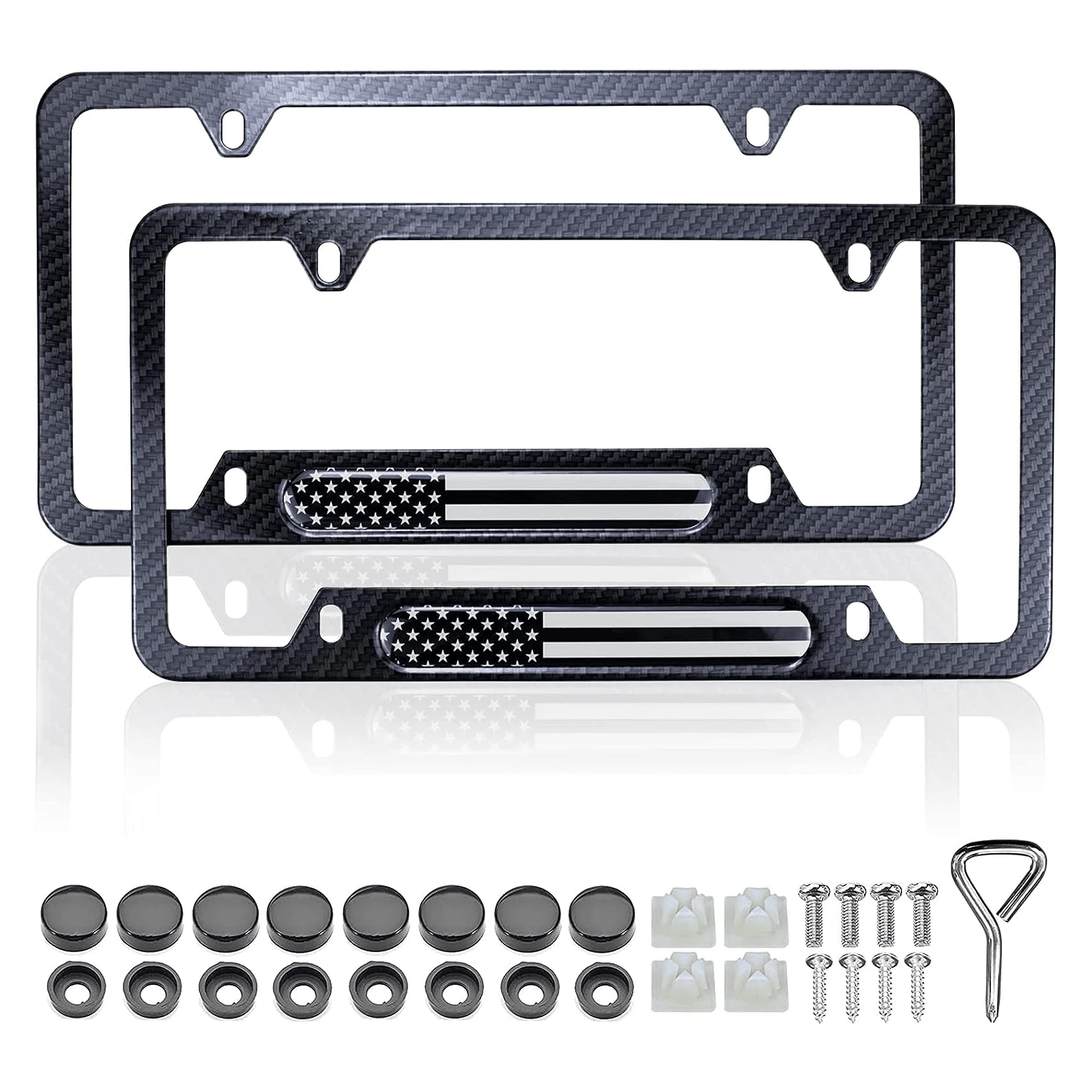 旗碳纖維圖案牌照邊框 - 黑色 - 查看 1
