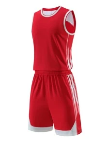 Men's Red Basketball Jersey Sports Suit - Red - View 2