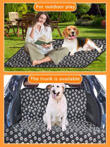 1pc 600d Printed Oxford Cloth Waterproof Pet Car Seat Cover For Back Seat, Ideal For Travel, Holiday And Car Trip - Black - View 4