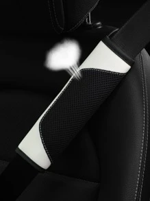MEIKAXIU 1pc 3d Breathable Skin-touch Pu Leather Seat Belt Shoulder Pad, Pressure Relief & Comfortable, Automotive Accessories For Women - White - View 2