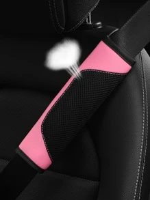 MEIKAXIU 1pc 3d Breathable Skin-Friendly Pu Leather Seat Belt Cover, Pressure Relief And Comfortable, Automotive Product For Women,Car Accessories - Pink - View 2