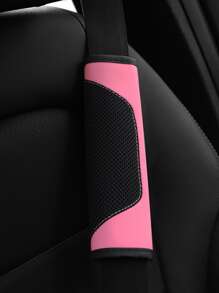 MEIKAXIU 1pc 3d Breathable Skin-Friendly Pu Leather Seat Belt Cover, Pressure Relief And Comfortable, Automotive Product For Women,Car Accessories - Pink - View 4