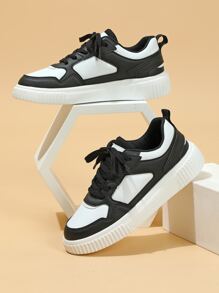 運動運動鞋適合男士,雙色前綁帶板鞋