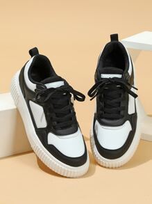 運動運動鞋適合男士,雙色前綁帶板鞋