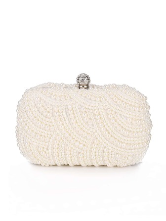 Beaded Pearl Evening Clutch Bag Latch Women Rhinestone Wedding Bridal Dinner Party Purse Female Stylish Evening Bags White, Elegant Pearl Clutch, Prom Bag