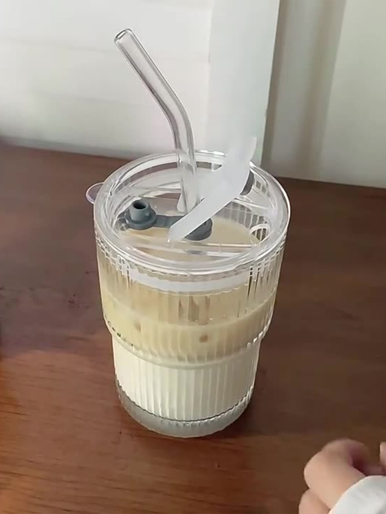 Ins Style Striped Glass Coffee Cup With Lid And Straw SHEIN USA