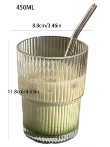 Ins Style Striped Glass Coffee Cup With Lid And Straw - Clear - View 2